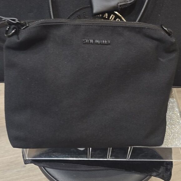 Steve Madden BLivia SM Circle Emblem Logo Candy-Coated Tote Bag- Black - Picture 9 of 11